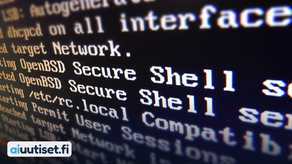 Näyttökuva, jossa OpenBSD-käyttöjärjestelmä käynnistää SSH-etäyhteyspalvelimensa.